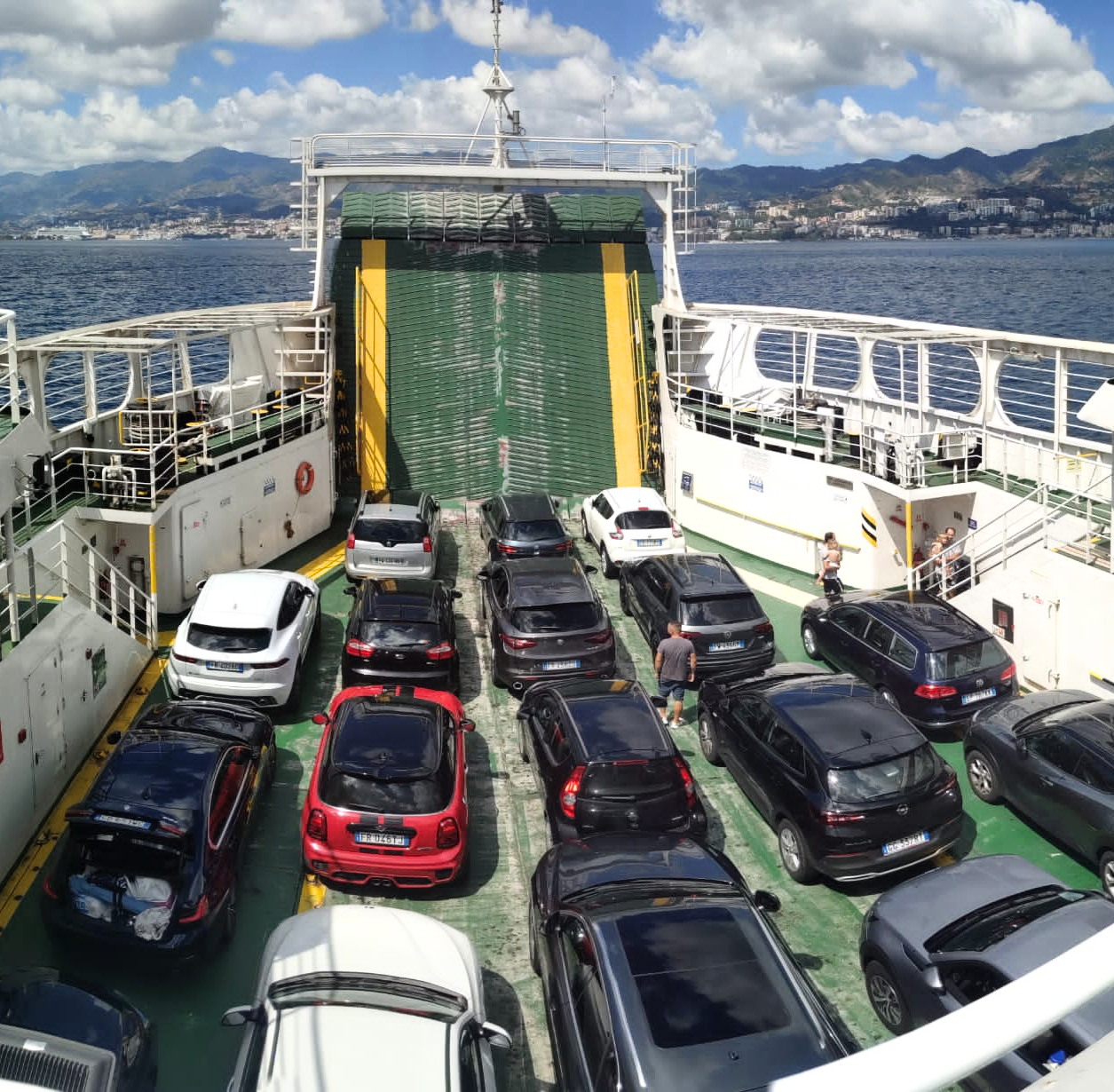Vehicles on board a ferry en route