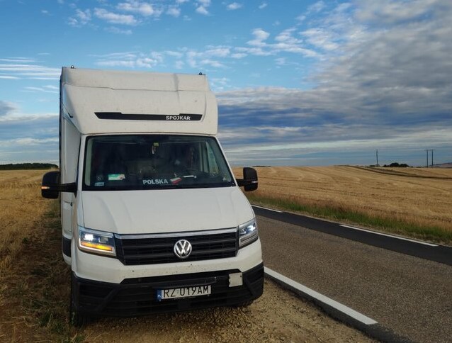 A removals van parked on the road side en route